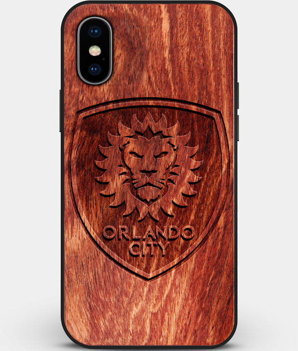 Custom Carved Wood Orlando City SC iPhone X/XS Case | Personalized Mahogany Wood Orlando City SC Cover, Birthday Gift, Gifts For Him, Monogrammed Gift For Fan | by Engraved In Nature