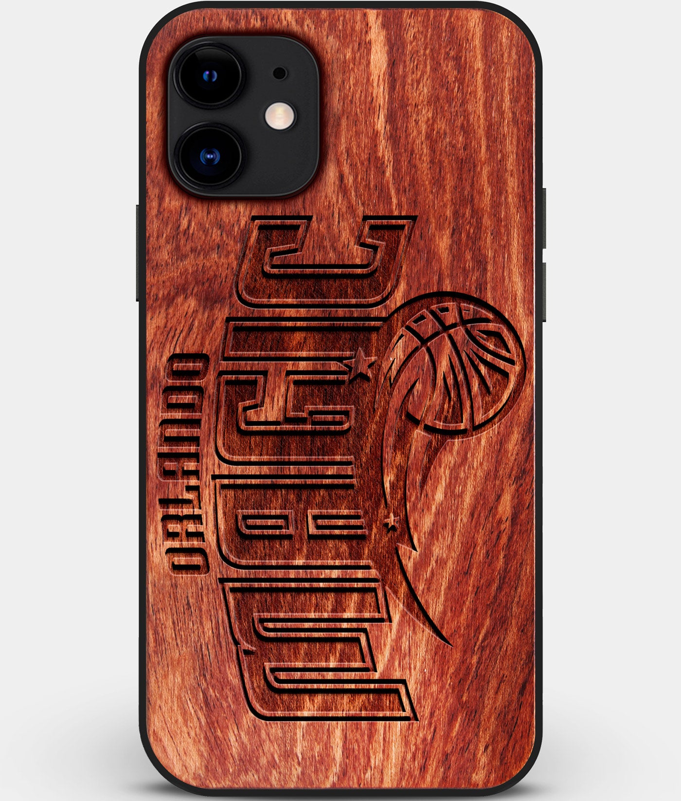 Custom Carved Wood Orlando Magic iPhone 11 Case | Personalized Mahogany Wood Orlando Magic Cover, Birthday Gift, Gifts For Him, Monogrammed Gift For Fan | by Engraved In Nature