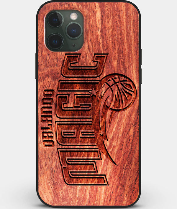 Custom Carved Wood Orlando Magic iPhone 11 Pro Case | Personalized Mahogany Wood Orlando Magic Cover, Birthday Gift, Gifts For Him, Monogrammed Gift For Fan | by Engraved In Nature