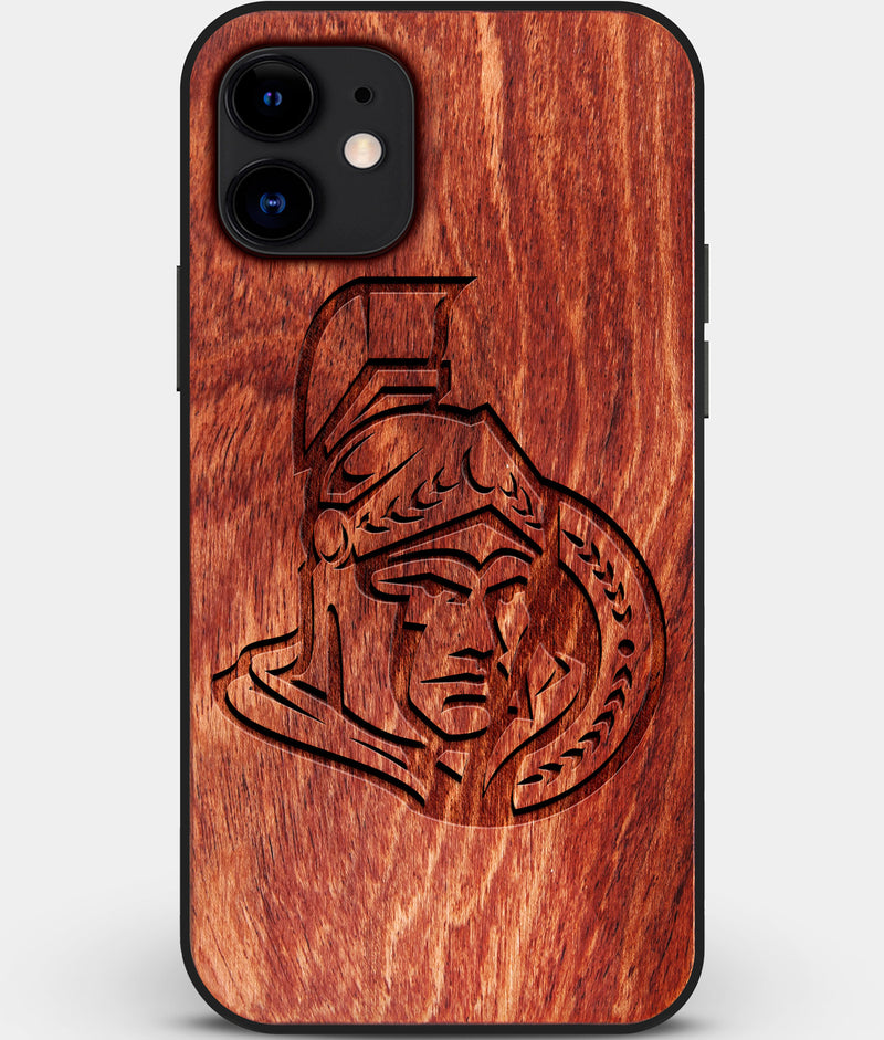 Custom Carved Wood Ottawa Senators iPhone 12 Case | Personalized Mahogany Wood Ottawa Senators Cover, Birthday Gift, Gifts For Him, Monogrammed Gift For Fan | by Engraved In Nature