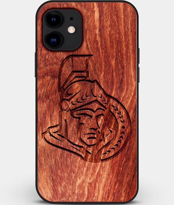 Custom Carved Wood Ottawa Senators iPhone 12 Mini Case | Personalized Mahogany Wood Ottawa Senators Cover, Birthday Gift, Gifts For Him, Monogrammed Gift For Fan | by Engraved In Nature
