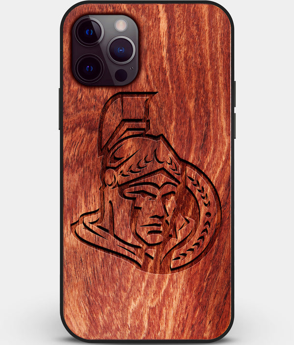 Custom Carved Wood Ottawa Senators iPhone 12 Pro Case | Personalized Mahogany Wood Ottawa Senators Cover, Birthday Gift, Gifts For Him, Monogrammed Gift For Fan | by Engraved In Nature