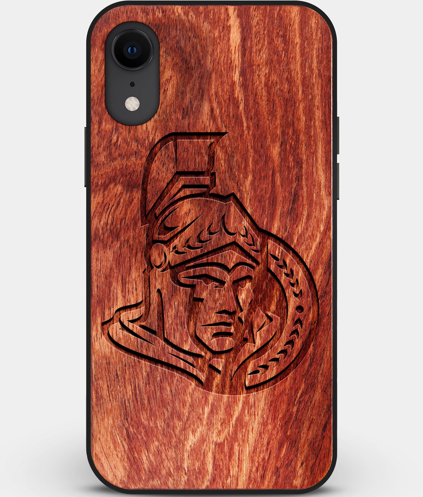Custom Carved Wood Ottawa Senators iPhone XR Case | Personalized Mahogany Wood Ottawa Senators Cover, Birthday Gift, Gifts For Him, Monogrammed Gift For Fan | by Engraved In Nature