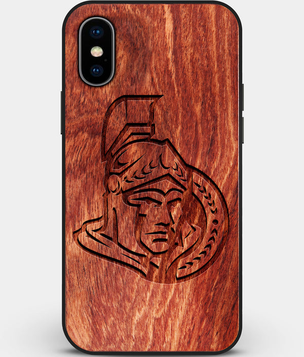Custom Carved Wood Ottawa Senators iPhone X/XS Case | Personalized Mahogany Wood Ottawa Senators Cover, Birthday Gift, Gifts For Him, Monogrammed Gift For Fan | by Engraved In Nature