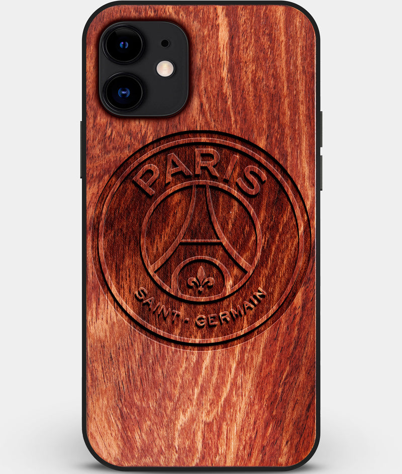 Custom Carved Wood Paris Saint Germain F.C. iPhone 11 Case | Personalized Mahogany Wood Paris Saint Germain F.C. Cover, Birthday Gift, Gifts For Him, Monogrammed Gift For Fan | by Engraved In Nature