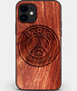 Custom Carved Wood Paris Saint Germain F.C. iPhone 12 Case | Personalized Mahogany Wood Paris Saint Germain F.C. Cover, Birthday Gift, Gifts For Him, Monogrammed Gift For Fan | by Engraved In Nature