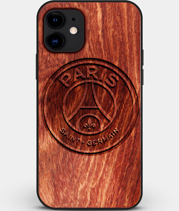 Custom Carved Wood Paris Saint Germain F.C. iPhone 12 Mini Case | Personalized Mahogany Wood Paris Saint Germain F.C. Cover, Birthday Gift, Gifts For Him, Monogrammed Gift For Fan | by Engraved In Nature