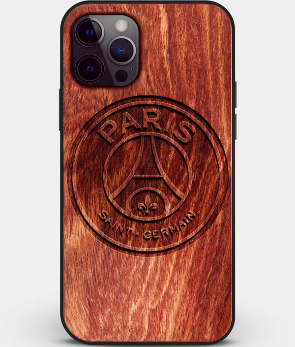 Custom Carved Wood Paris Saint Germain F.C. iPhone 12 Pro Max Case | Personalized Mahogany Wood Paris Saint Germain F.C. Cover, Birthday Gift, Gifts For Him, Monogrammed Gift For Fan | by Engraved In Nature