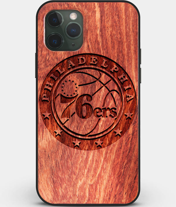 Custom Carved Wood Philadelphia 76Ers iPhone 11 Pro Case | Personalized Mahogany Wood Philadelphia 76Ers Cover, Birthday Gift, Gifts For Him, Monogrammed Gift For Fan | by Engraved In Nature