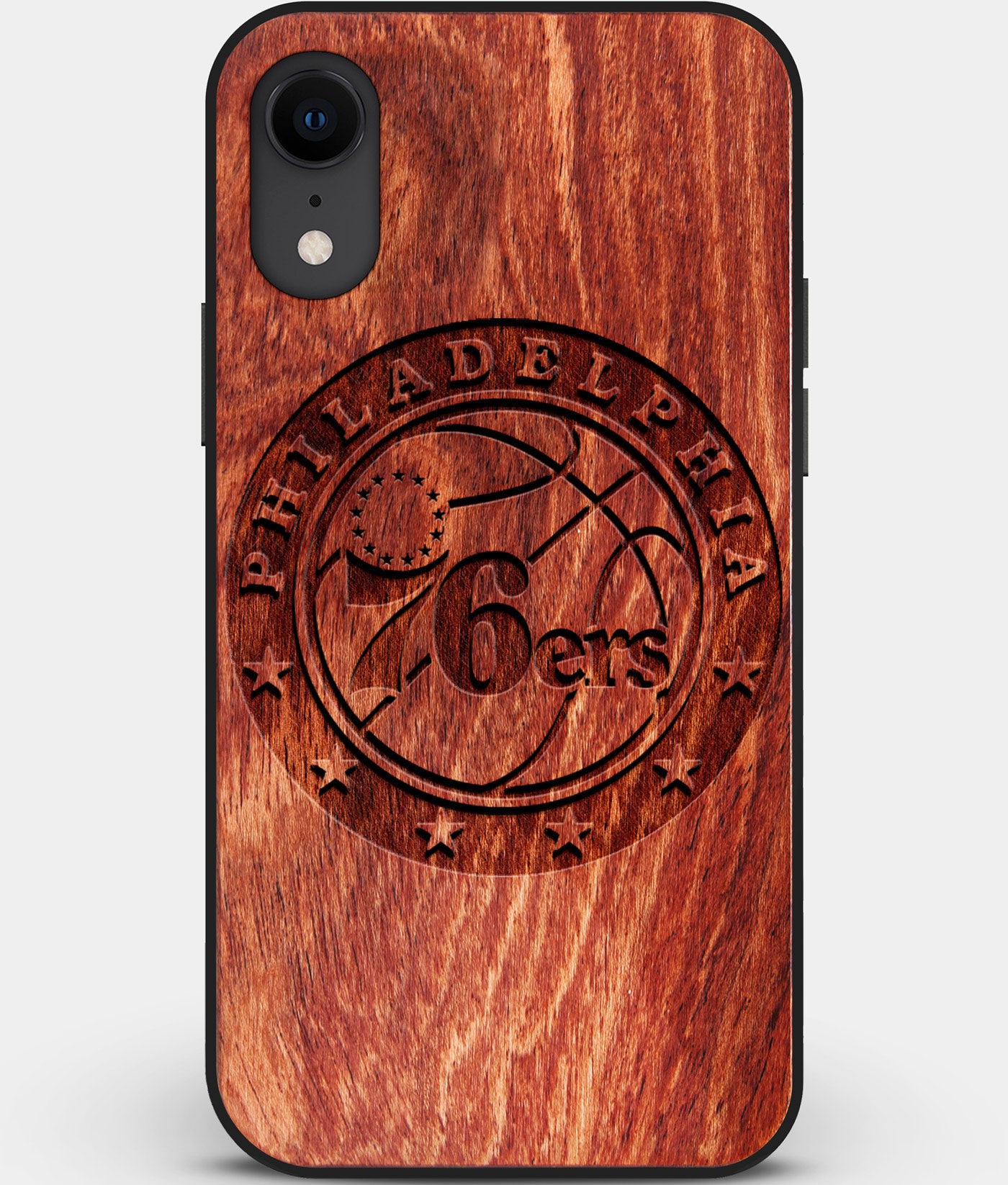 Custom Carved Wood Philadelphia 76Ers iPhone XR Case | Personalized Mahogany Wood Philadelphia 76Ers Cover, Birthday Gift, Gifts For Him, Monogrammed Gift For Fan | by Engraved In Nature