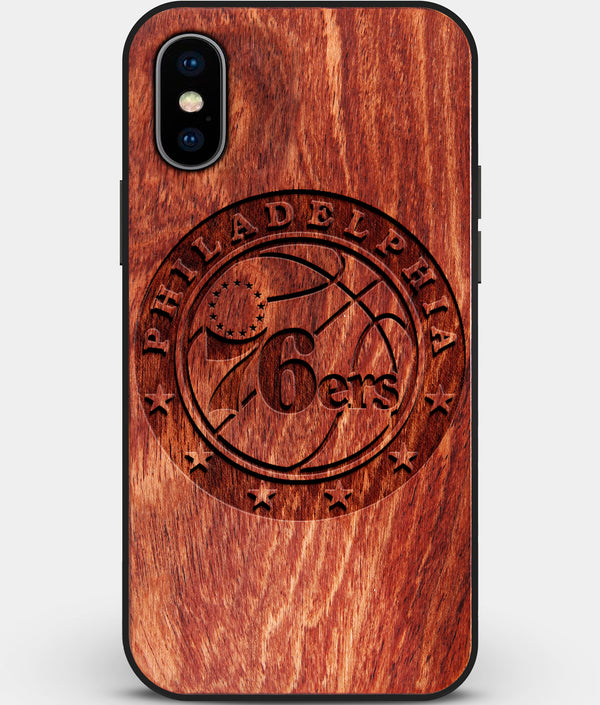Custom Carved Wood Philadelphia 76Ers iPhone X/XS Case | Personalized Mahogany Wood Philadelphia 76Ers Cover, Birthday Gift, Gifts For Him, Monogrammed Gift For Fan | by Engraved In Nature