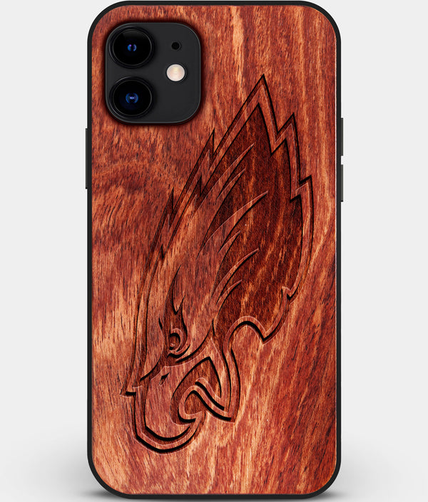 Custom Carved Wood Philadelphia Eagles iPhone 12 Case | Personalized Mahogany Wood Philadelphia Eagles Cover, Birthday Gift, Gifts For Him, Monogrammed Gift For Fan | by Engraved In Nature