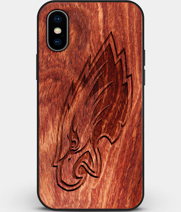 Custom Carved Wood Philadelphia Eagles iPhone X/XS Case | Personalized Mahogany Wood Philadelphia Eagles Cover, Birthday Gift, Gifts For Him, Monogrammed Gift For Fan | by Engraved In Nature