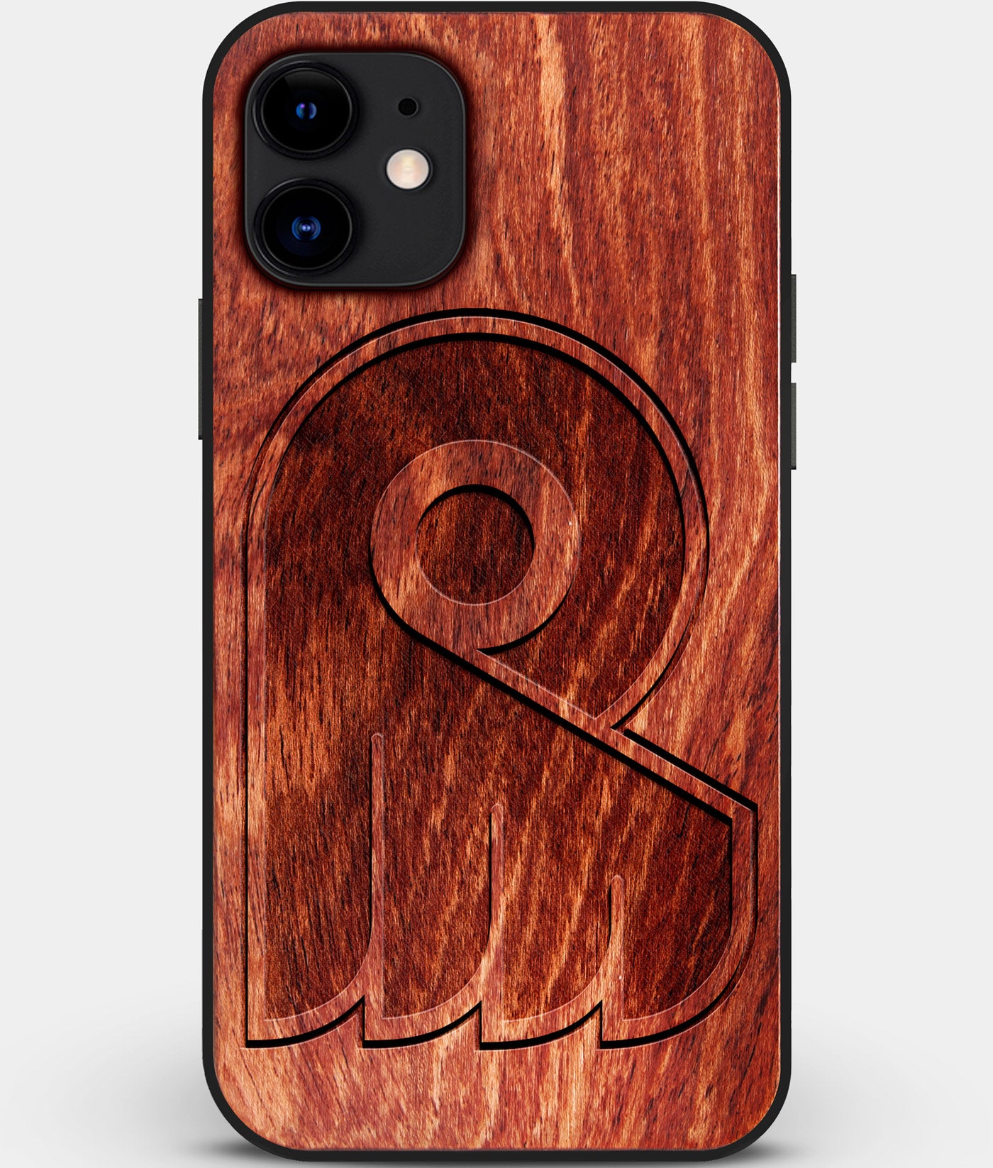 Custom Carved Wood Philadelphia Flyers iPhone 11 Case | Personalized Mahogany Wood Philadelphia Flyers Cover, Birthday Gift, Gifts For Him, Monogrammed Gift For Fan | by Engraved In Nature