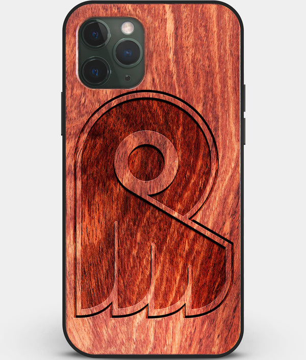 Custom Carved Wood Philadelphia Flyers iPhone 11 Pro Max Case | Personalized Mahogany Wood Philadelphia Flyers Cover, Birthday Gift, Gifts For Him, Monogrammed Gift For Fan | by Engraved In Nature