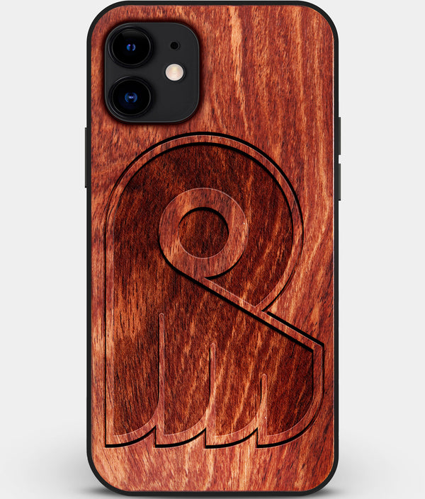 Custom Carved Wood Philadelphia Flyers iPhone 12 Mini Case | Personalized Mahogany Wood Philadelphia Flyers Cover, Birthday Gift, Gifts For Him, Monogrammed Gift For Fan | by Engraved In Nature