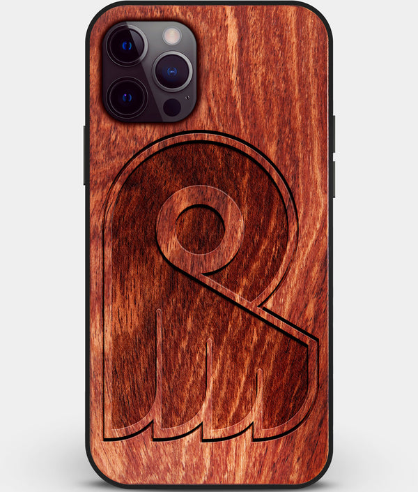 Custom Carved Wood Philadelphia Flyers iPhone 12 Pro Case | Personalized Mahogany Wood Philadelphia Flyers Cover, Birthday Gift, Gifts For Him, Monogrammed Gift For Fan | by Engraved In Nature