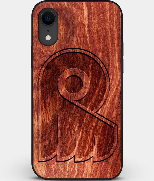 Custom Carved Wood Philadelphia Flyers iPhone XR Case | Personalized Mahogany Wood Philadelphia Flyers Cover, Birthday Gift, Gifts For Him, Monogrammed Gift For Fan | by Engraved In Nature