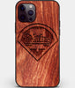 Custom Carved Wood Philadelphia Phillies iPhone 12 Pro Max Case | Personalized Mahogany Wood Philadelphia Phillies Cover, Birthday Gift, Gifts For Him, Monogrammed Gift For Fan | by Engraved In Nature