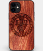 Custom Carved Wood Philadelphia Union iPhone 12 Case | Personalized Mahogany Wood Philadelphia Union Cover, Birthday Gift, Gifts For Him, Monogrammed Gift For Fan | by Engraved In Nature