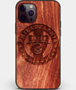 Custom Carved Wood Philadelphia Union iPhone 12 Pro Case | Personalized Mahogany Wood Philadelphia Union Cover, Birthday Gift, Gifts For Him, Monogrammed Gift For Fan | by Engraved In Nature