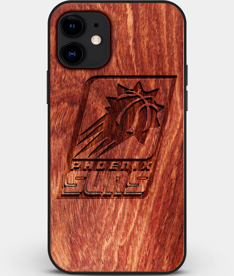 Custom Carved Wood Phoenix Suns iPhone 11 Case | Personalized Mahogany Wood Phoenix Suns Cover, Birthday Gift, Gifts For Him, Monogrammed Gift For Fan | by Engraved In Nature