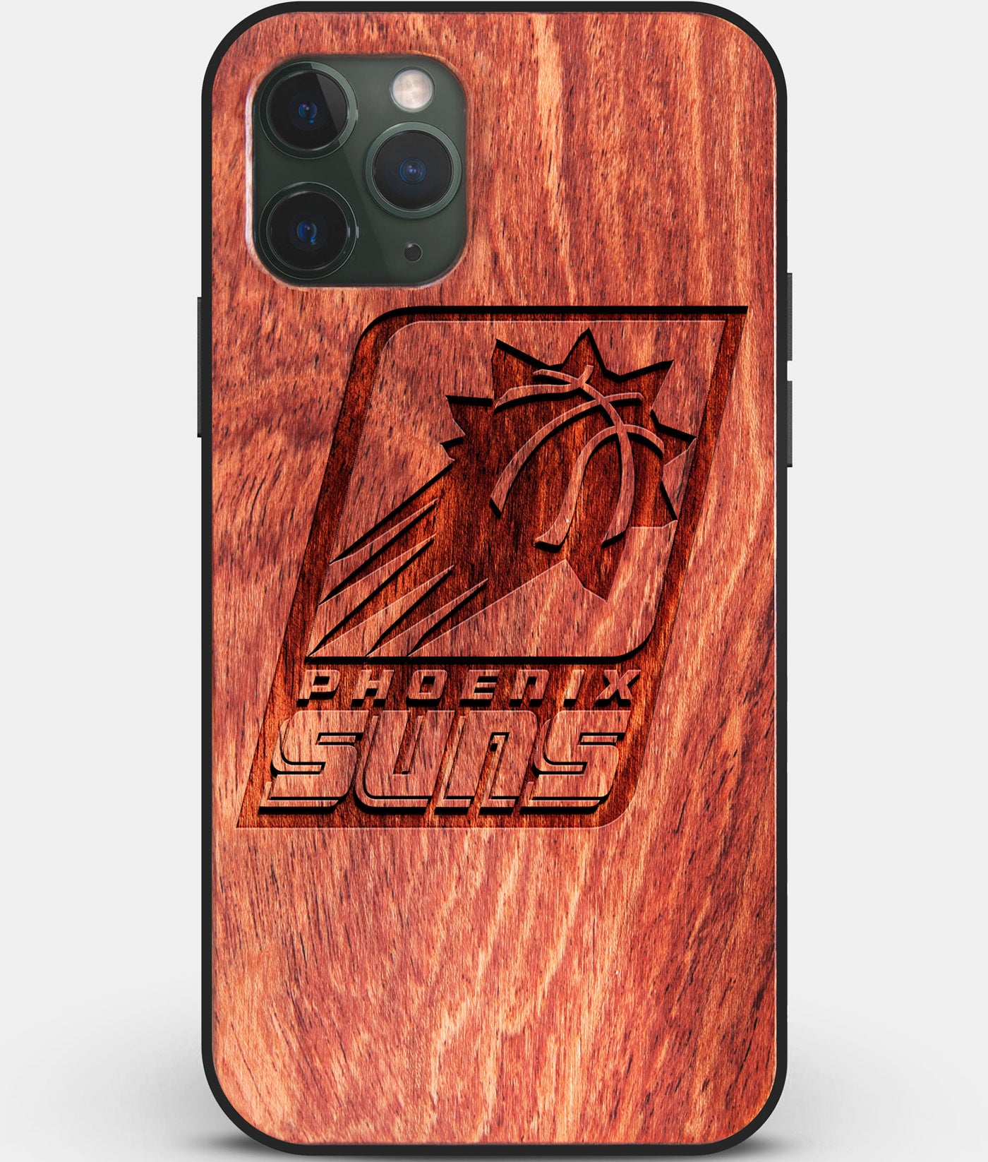 Custom Carved Wood Phoenix Suns iPhone 11 Pro Case | Personalized Mahogany Wood Phoenix Suns Cover, Birthday Gift, Gifts For Him, Monogrammed Gift For Fan | by Engraved In Nature