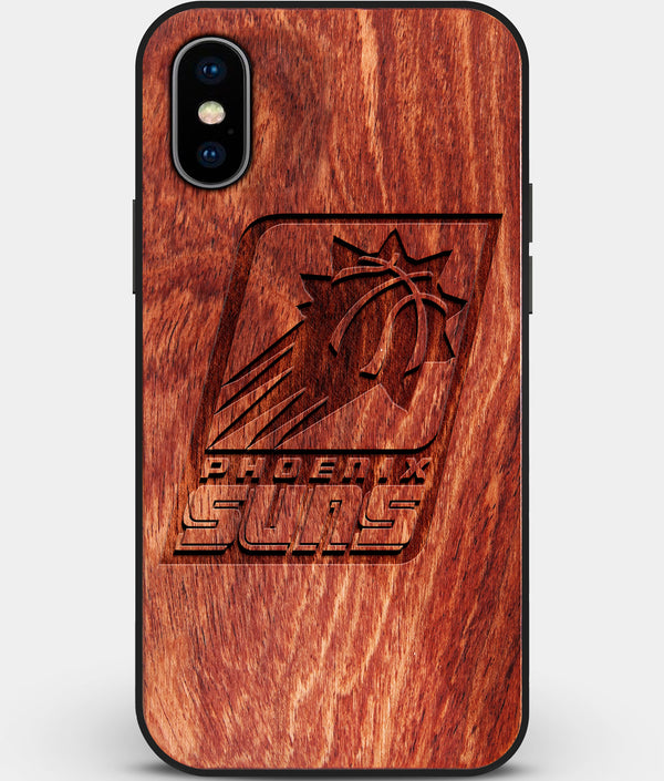 Custom Carved Wood Phoenix Suns iPhone X/XS Case | Personalized Mahogany Wood Phoenix Suns Cover, Birthday Gift, Gifts For Him, Monogrammed Gift For Fan | by Engraved In Nature
