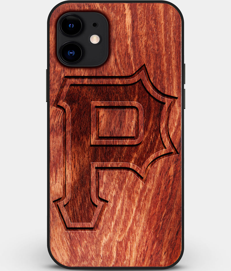 Custom Carved Wood Pittsburgh Pirates iPhone 11 Case Classic | Personalized Mahogany Wood Pittsburgh Pirates Cover, Birthday Gift, Gifts For Him, Monogrammed Gift For Fan | by Engraved In Nature