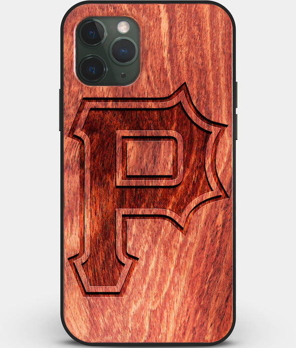 Custom Carved Wood Pittsburgh Pirates iPhone 11 Pro Case Classic | Personalized Mahogany Wood Pittsburgh Pirates Cover, Birthday Gift, Gifts For Him, Monogrammed Gift For Fan | by Engraved In Nature