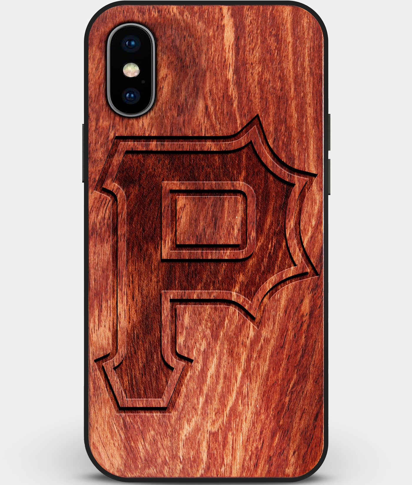 Custom Carved Wood Pittsburgh Pirates iPhone X/XS Case Classic | Personalized Mahogany Wood Pittsburgh Pirates Cover, Birthday Gift, Gifts For Him, Monogrammed Gift For Fan | by Engraved In Nature
