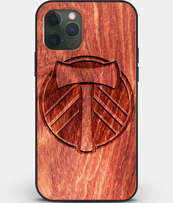 Custom Carved Wood Portland Timbers iPhone 11 Pro Case | Personalized Mahogany Wood Portland Timbers Cover, Birthday Gift, Gifts For Him, Monogrammed Gift For Fan | by Engraved In Nature
