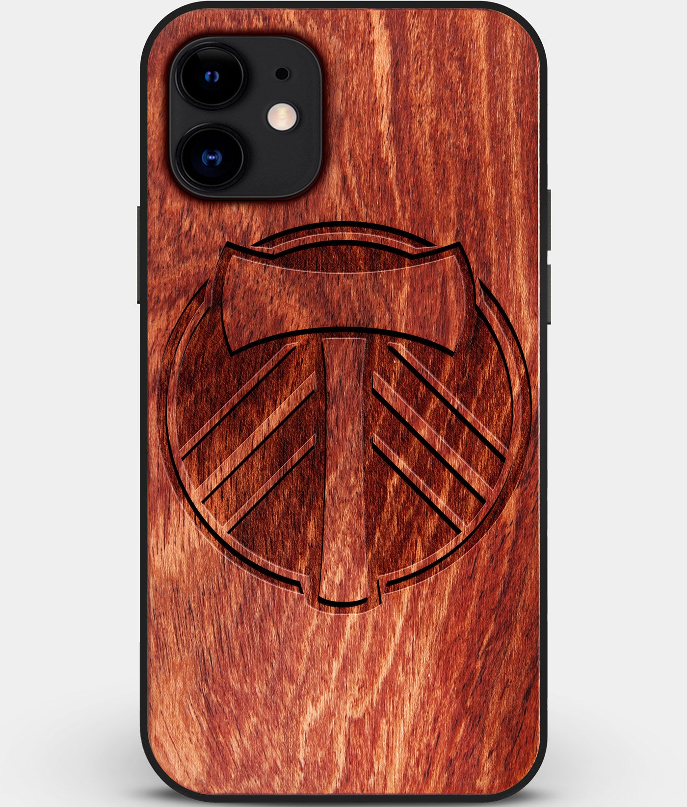 Custom Carved Wood Portland Timbers iPhone 12 Case | Personalized Mahogany Wood Portland Timbers Cover, Birthday Gift, Gifts For Him, Monogrammed Gift For Fan | by Engraved In Nature