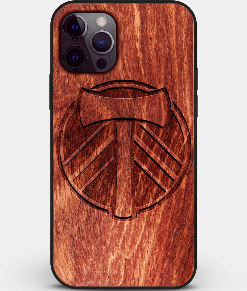 Custom Carved Wood Portland Timbers iPhone 12 Pro Case | Personalized Mahogany Wood Portland Timbers Cover, Birthday Gift, Gifts For Him, Monogrammed Gift For Fan | by Engraved In Nature