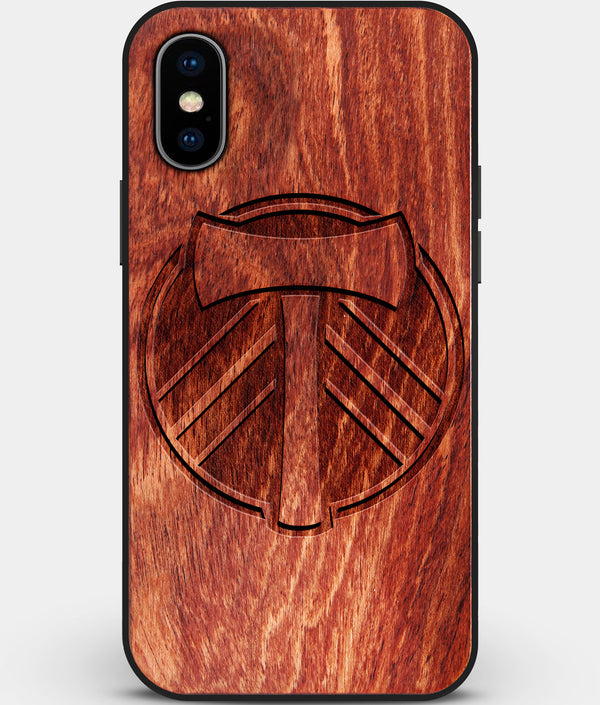 Custom Carved Wood Portland Timbers iPhone XS Max Case | Personalized Mahogany Wood Portland Timbers Cover, Birthday Gift, Gifts For Him, Monogrammed Gift For Fan | by Engraved In Nature
