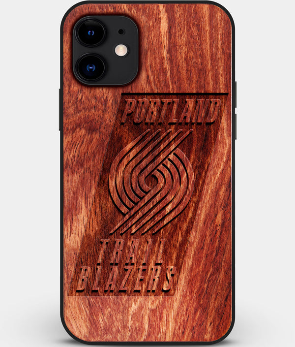 Custom Carved Wood Portland Trail Blazers iPhone 11 Case | Personalized Mahogany Wood Portland Trail Blazers Cover, Birthday Gift, Gifts For Him, Monogrammed Gift For Fan | by Engraved In Nature