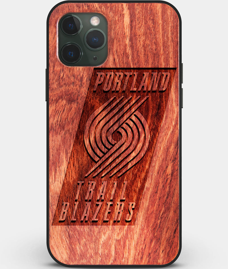 Custom Carved Wood Portland Trail Blazers iPhone 11 Pro Case | Personalized Mahogany Wood Portland Trail Blazers Cover, Birthday Gift, Gifts For Him, Monogrammed Gift For Fan | by Engraved In Nature