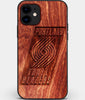 Custom Carved Wood Portland Trail Blazers iPhone 12 Case | Personalized Mahogany Wood Portland Trail Blazers Cover, Birthday Gift, Gifts For Him, Monogrammed Gift For Fan | by Engraved In Nature
