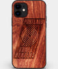 Custom Carved Wood Portland Trail Blazers iPhone 12 Mini Case | Personalized Mahogany Wood Portland Trail Blazers Cover, Birthday Gift, Gifts For Him, Monogrammed Gift For Fan | by Engraved In Nature
