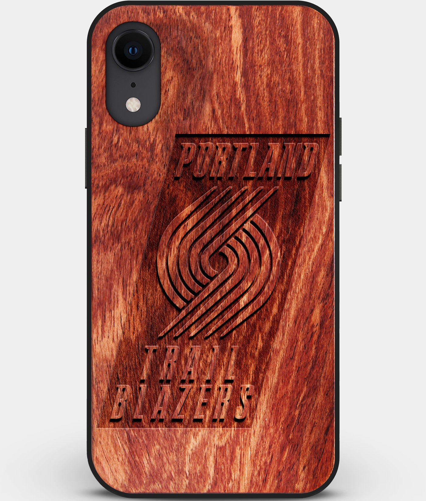 Custom Carved Wood Portland Trail Blazers iPhone XR Case | Personalized Mahogany Wood Portland Trail Blazers Cover, Birthday Gift, Gifts For Him, Monogrammed Gift For Fan | by Engraved In Nature