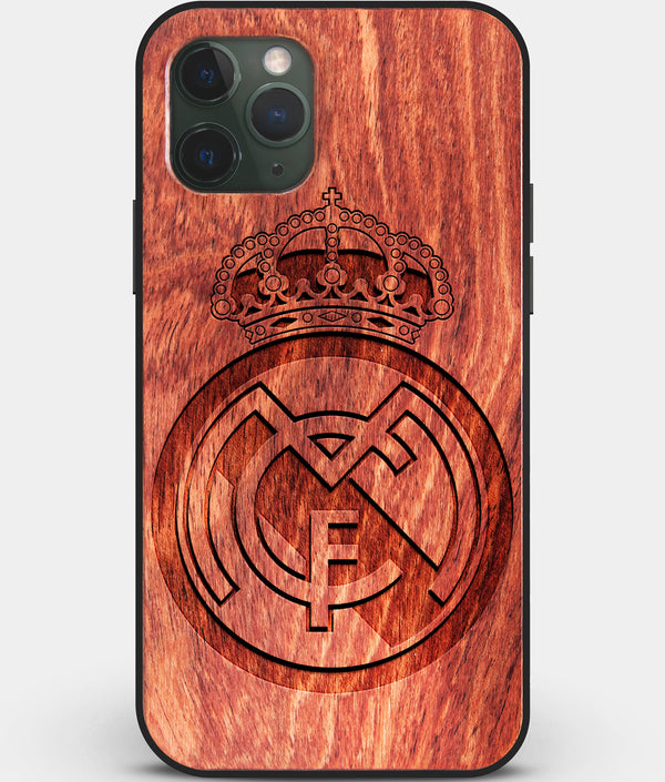 Custom Carved Wood Real Madrid C.F. iPhone 11 Pro Max Case | Personalized Mahogany Wood Real Madrid C.F. Cover, Birthday Gift, Gifts For Him, Monogrammed Gift For Fan | by Engraved In Nature