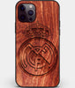 Custom Carved Wood Real Madrid C.F. iPhone 12 Pro Case | Personalized Mahogany Wood Real Madrid C.F. Cover, Birthday Gift, Gifts For Him, Monogrammed Gift For Fan | by Engraved In Nature