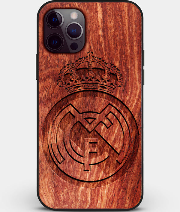 Custom Carved Wood Real Madrid C.F. iPhone 12 Pro Max Case | Personalized Mahogany Wood Real Madrid C.F. Cover, Birthday Gift, Gifts For Him, Monogrammed Gift For Fan | by Engraved In Nature
