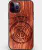 Custom Carved Wood Real Madrid C.F. iPhone 12 Pro Max Case | Personalized Mahogany Wood Real Madrid C.F. Cover, Birthday Gift, Gifts For Him, Monogrammed Gift For Fan | by Engraved In Nature