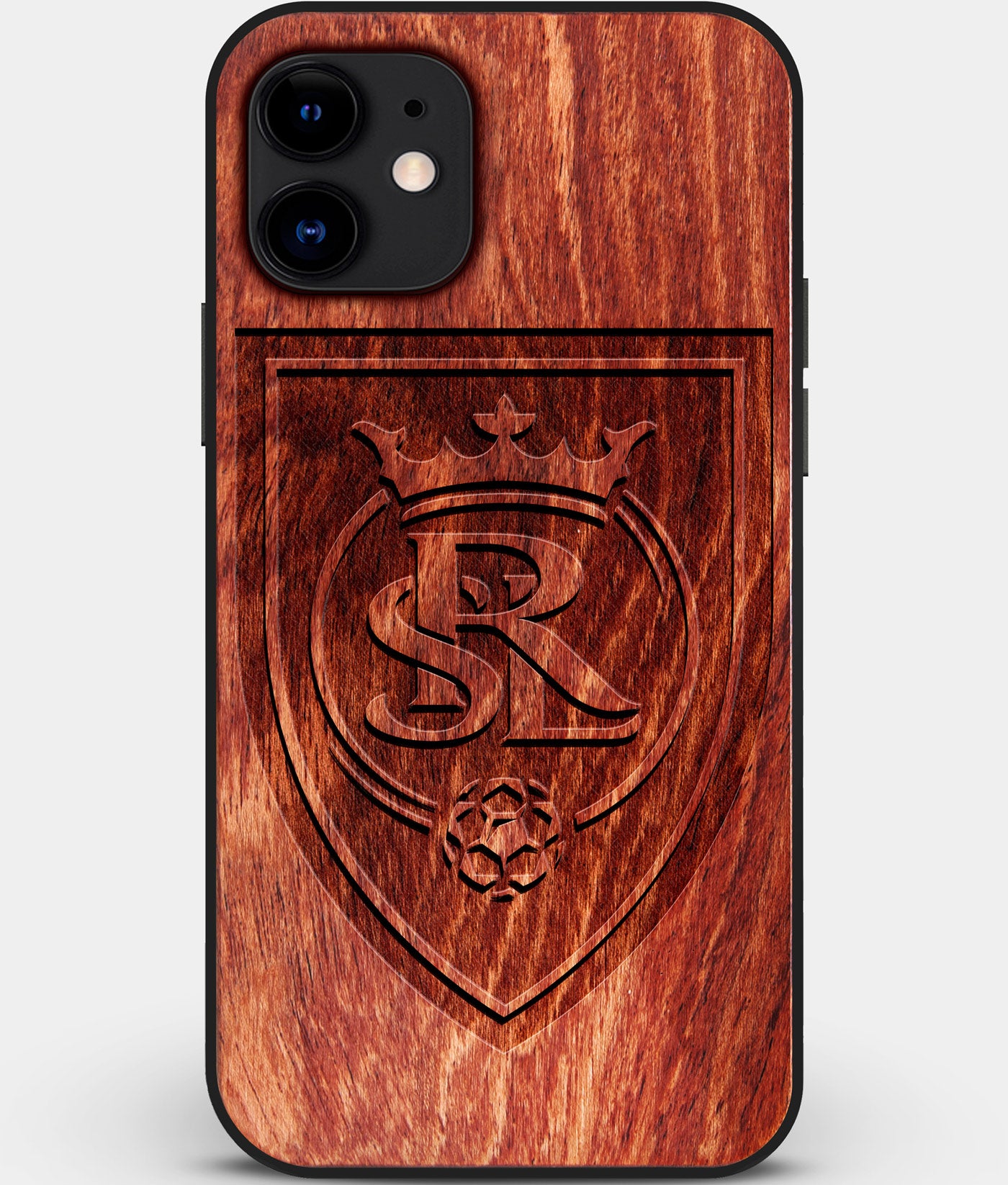 Custom Carved Wood Real Salt Lake iPhone 12 Case | Personalized Mahogany Wood Real Salt Lake Cover, Birthday Gift, Gifts For Him, Monogrammed Gift For Fan | by Engraved In Nature