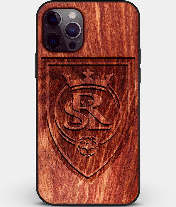 Custom Carved Wood Real Salt Lake iPhone 12 Pro Max Case | Personalized Mahogany Wood Real Salt Lake Cover, Birthday Gift, Gifts For Him, Monogrammed Gift For Fan | by Engraved In Nature