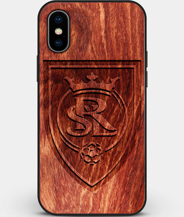 Custom Carved Wood Real Salt Lake iPhone X/XS Case | Personalized Mahogany Wood Real Salt Lake Cover, Birthday Gift, Gifts For Him, Monogrammed Gift For Fan | by Engraved In Nature