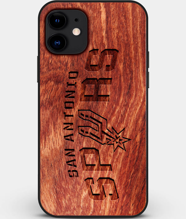 Custom Carved Wood San Antonio Spurs iPhone 11 Case | Personalized Mahogany Wood San Antonio Spurs Cover, Birthday Gift, Gifts For Him, Monogrammed Gift For Fan | by Engraved In Nature