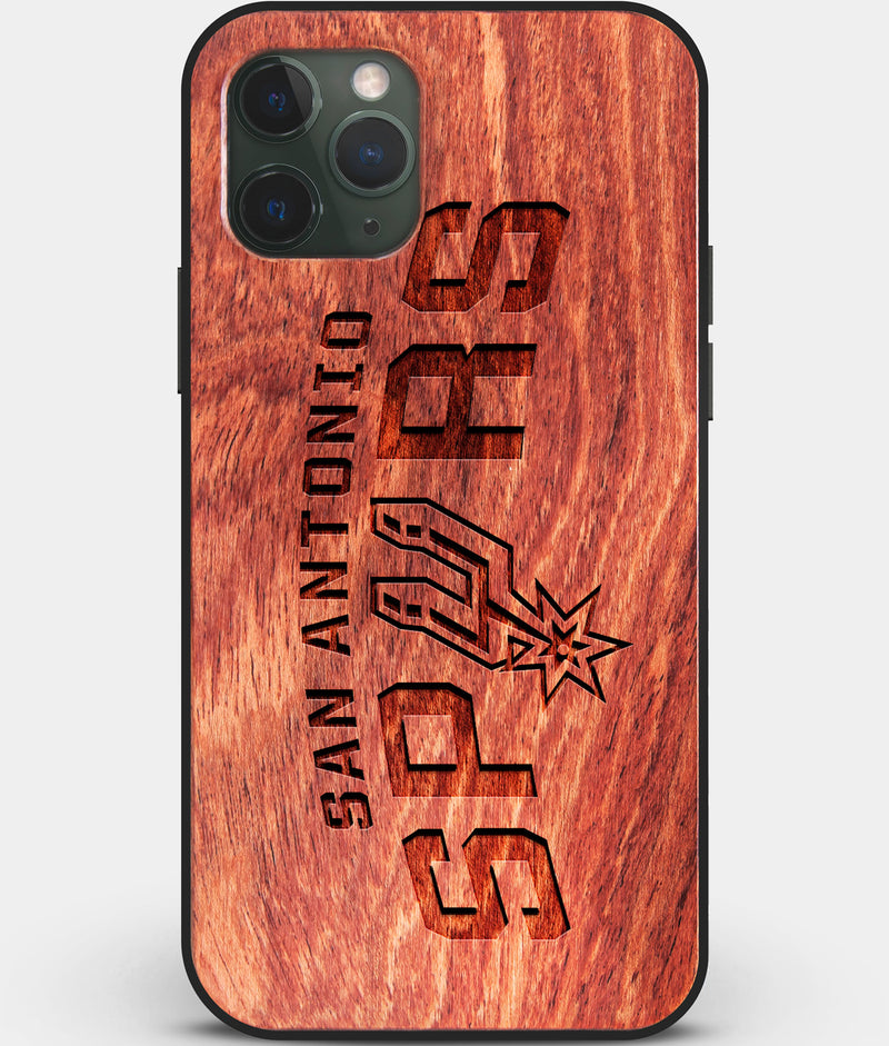 Custom Carved Wood San Antonio Spurs iPhone 11 Pro Case | Personalized Mahogany Wood San Antonio Spurs Cover, Birthday Gift, Gifts For Him, Monogrammed Gift For Fan | by Engraved In Nature