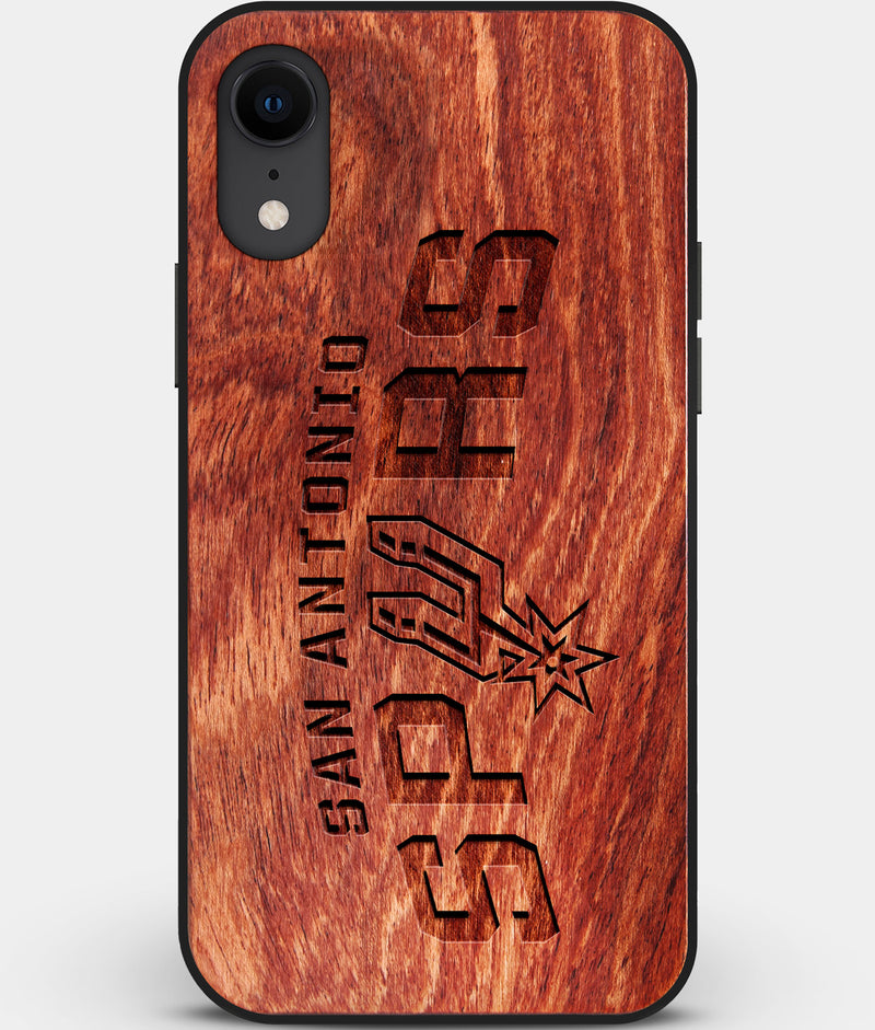 Custom Carved Wood San Antonio Spurs iPhone XR Case | Personalized Mahogany Wood San Antonio Spurs Cover, Birthday Gift, Gifts For Him, Monogrammed Gift For Fan | by Engraved In Nature